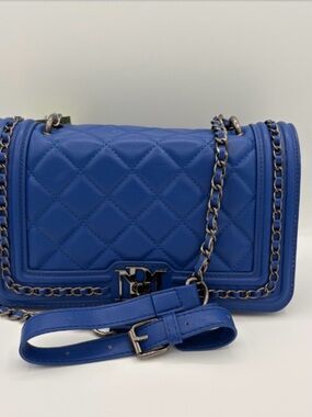 Badgley Mischka Quilted Blue Chain Crossbody Bag